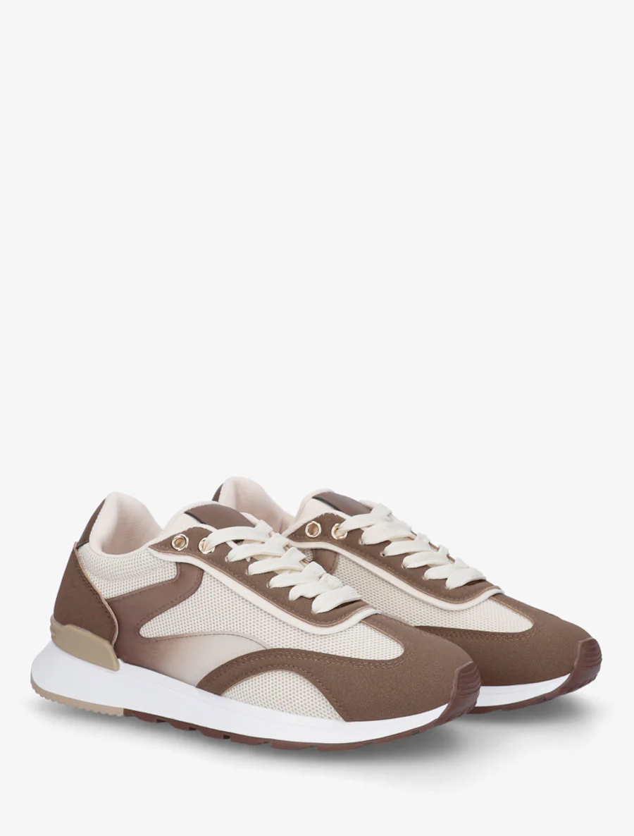 Sneakers met gestileerde strepen en nubuck-effect inzetstuk - Bruin - Image 4