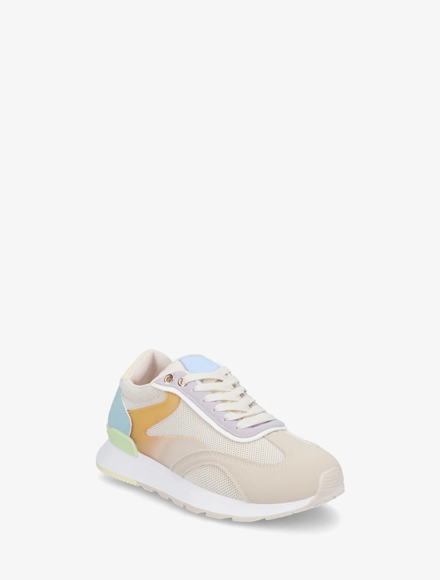 Sneakers met gestileerde strepen en nubuck-effect inzetstuk - Oranje - Image 2