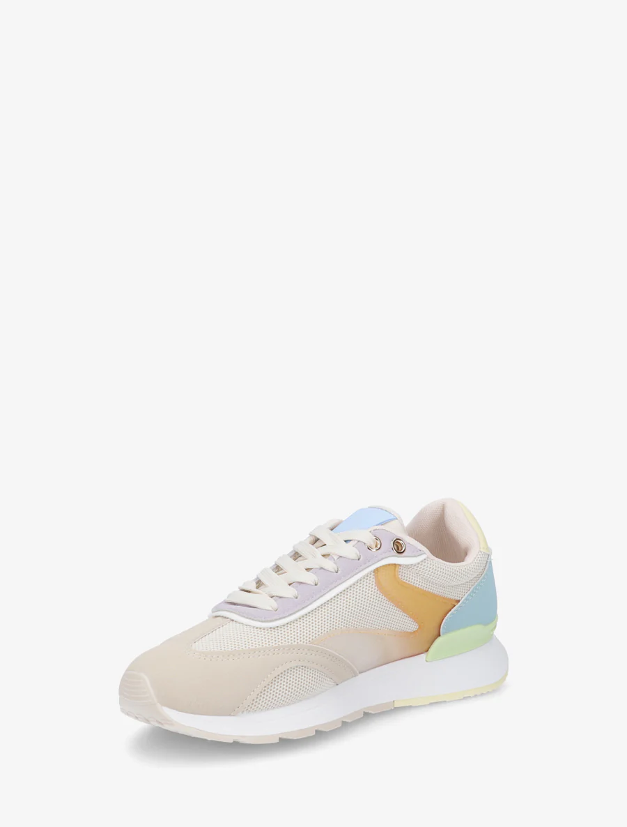 Sneakers met gestileerde strepen en nubuck-effect inzetstuk - Oranje - Image 3