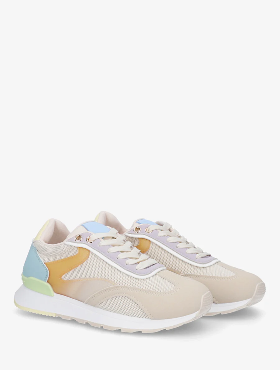 Sneakers met gestileerde strepen en nubuck-effect inzetstuk - Oranje - Image 4
