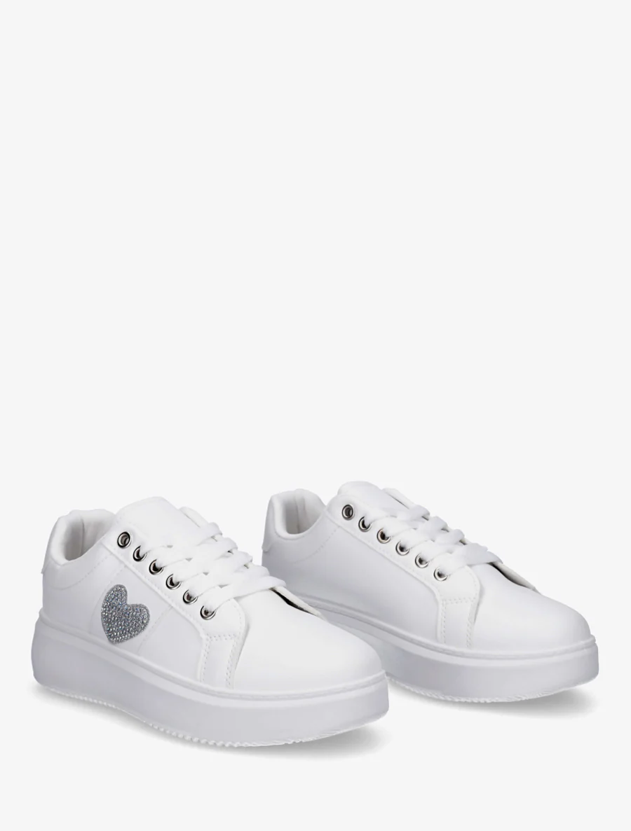 Sneakers met ingelegd strass hartje - Wit - Image 4
