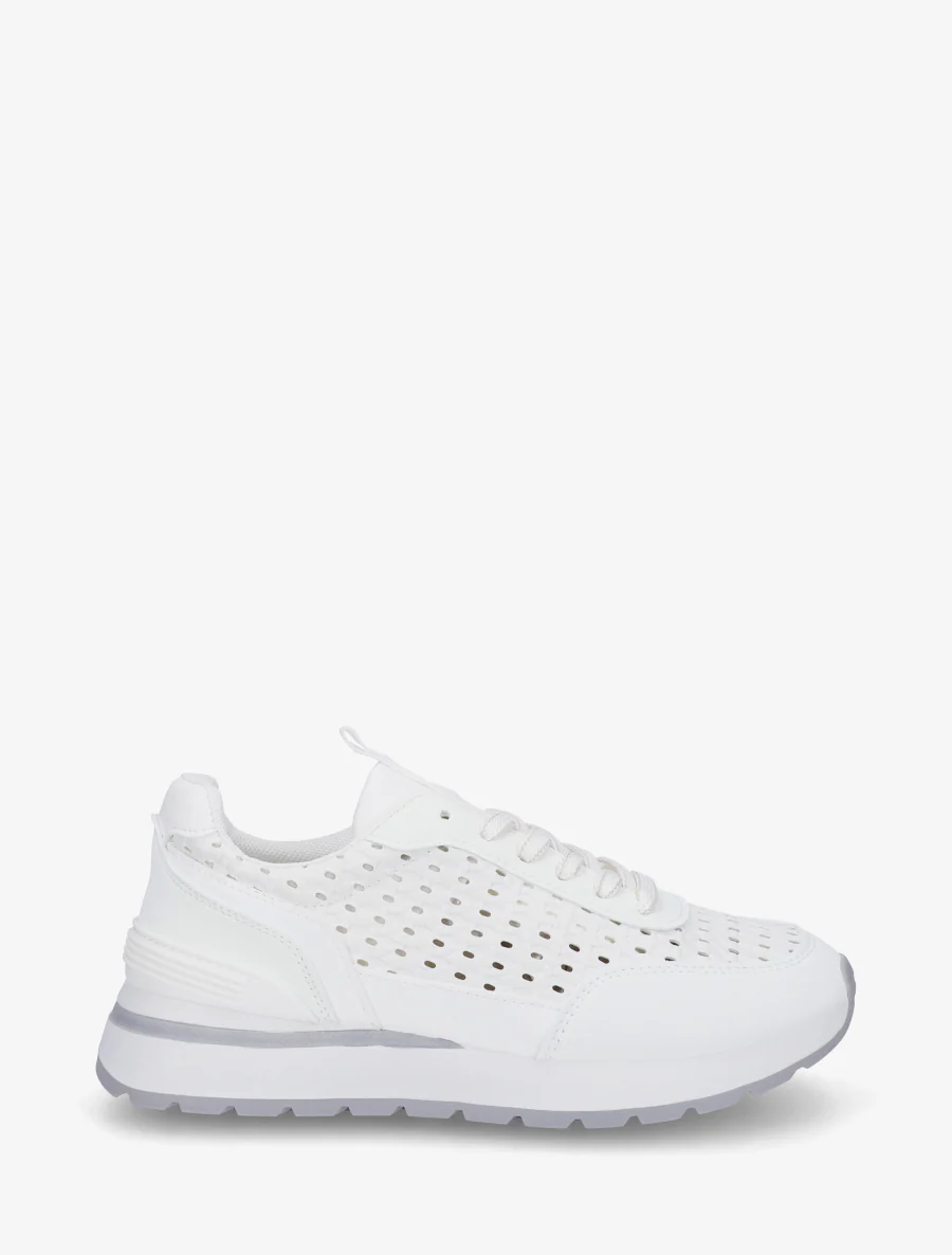 Sneakers met macramé-effect inzetstukken - Wit