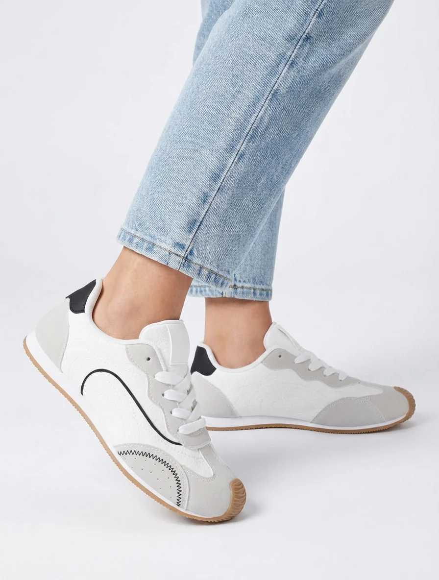 Sneakers met nubuck-effect textuur. - Wit - Image 5