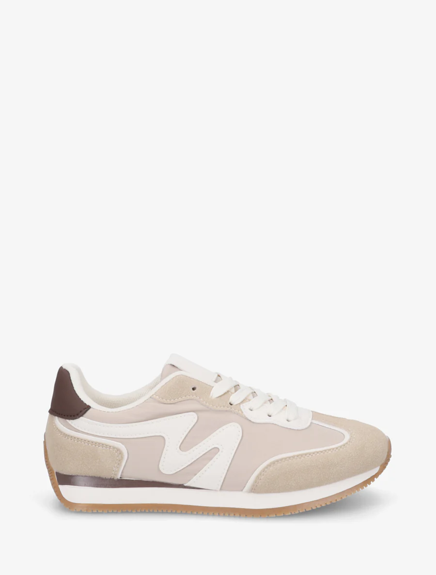Sneakers met nubuck inzetstuk - Beige