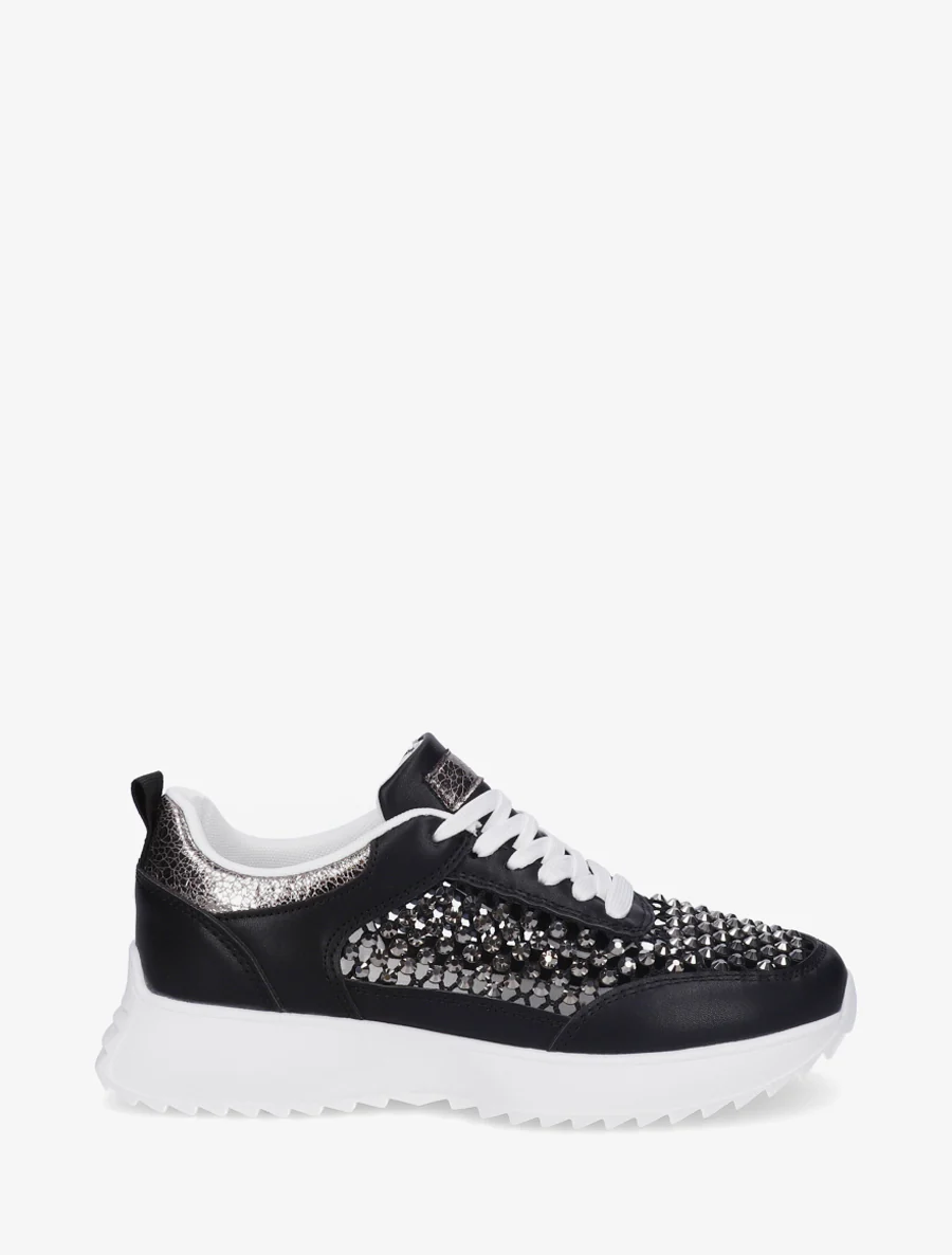 Sneakers met opengewerkte details en strass. - Zwart