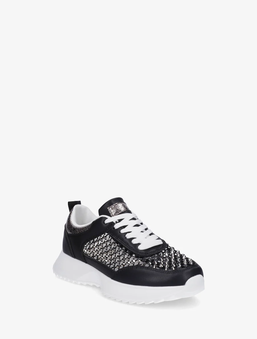 Sneakers met opengewerkte details en strass. - Zwart - Image 2