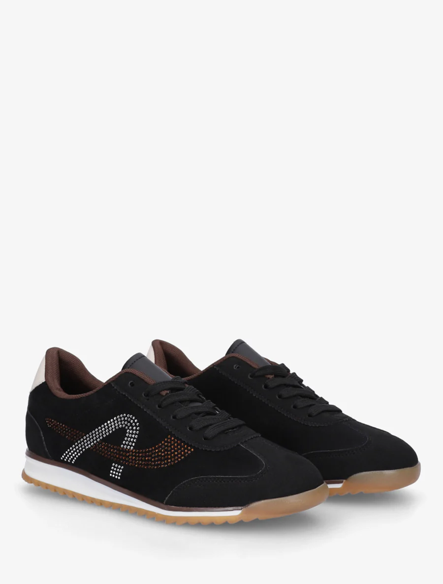Sneakers met strass in suèdine - Zwart - Image 4