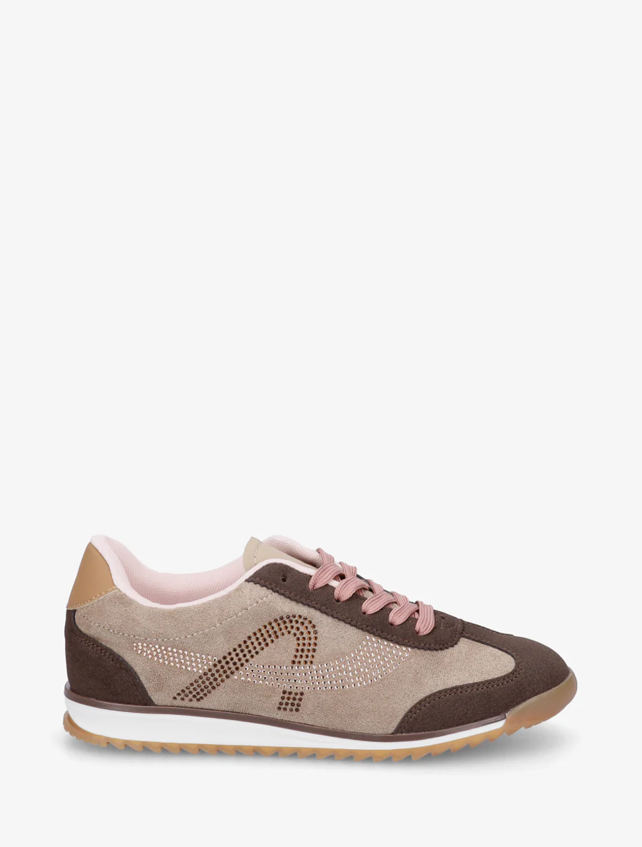 Sneakers met strass in suèdine - Bruin