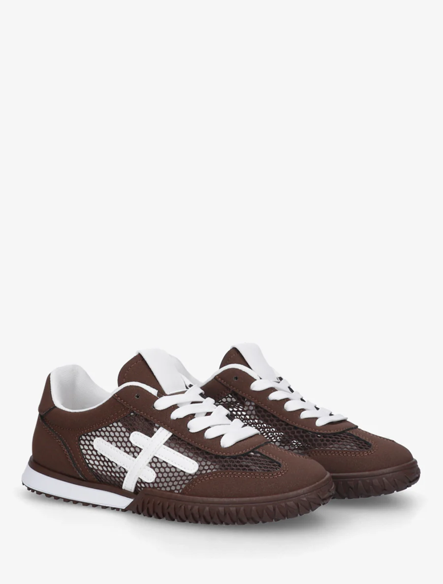 Sneakers met strepen en wafelstof. - Bruin - Image 4