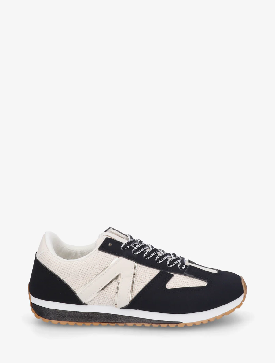 Sneakers van geweven canvas en imitatieleer - Zwart