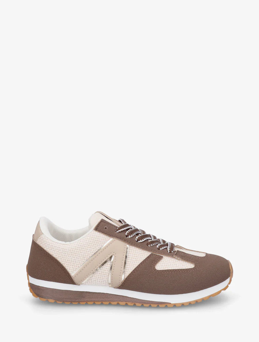 Sneakers van geweven canvas en imitatieleer - Bruin