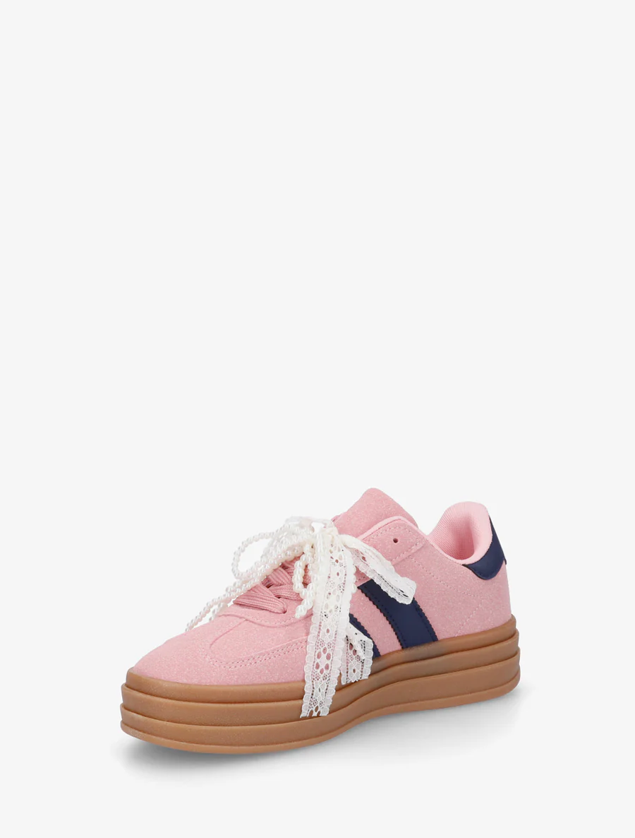 Sneakers van imitatie-nubuck met gestileerde veters. - Roos - Image 3