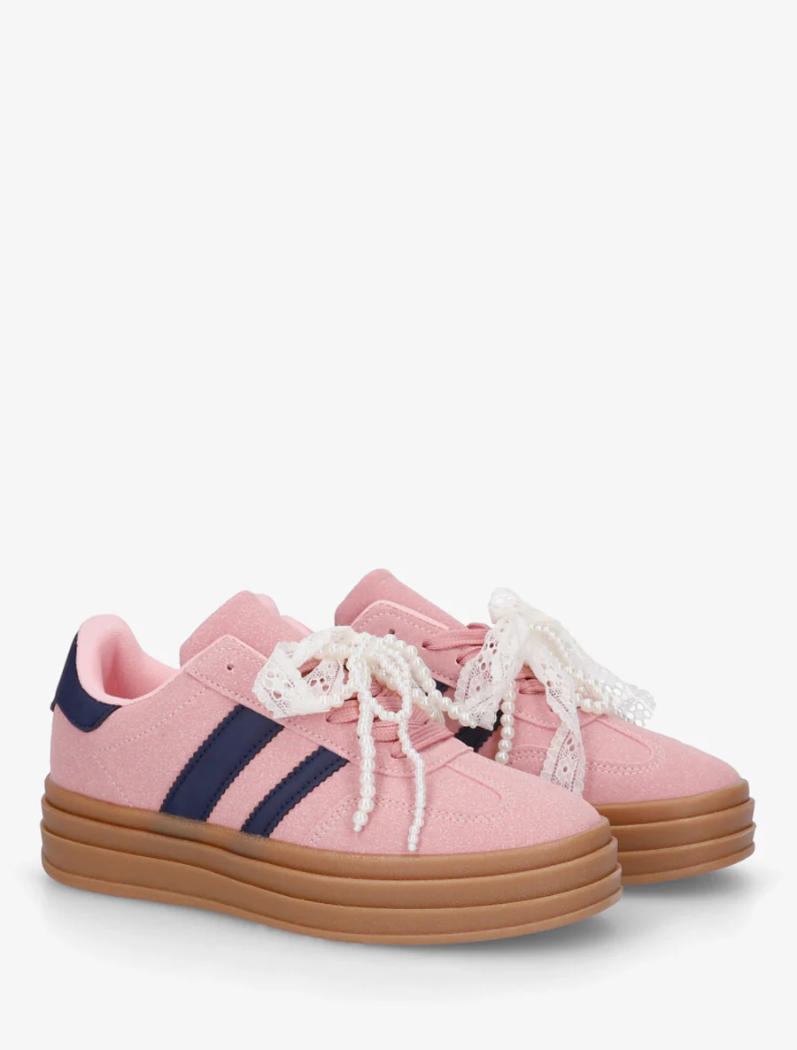 Sneakers van imitatie-nubuck met gestileerde veters. - Roos - Image 4