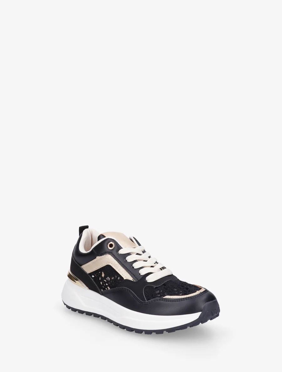 Sneakers van imitatieleer en haakwerk - Zwart - Image 2
