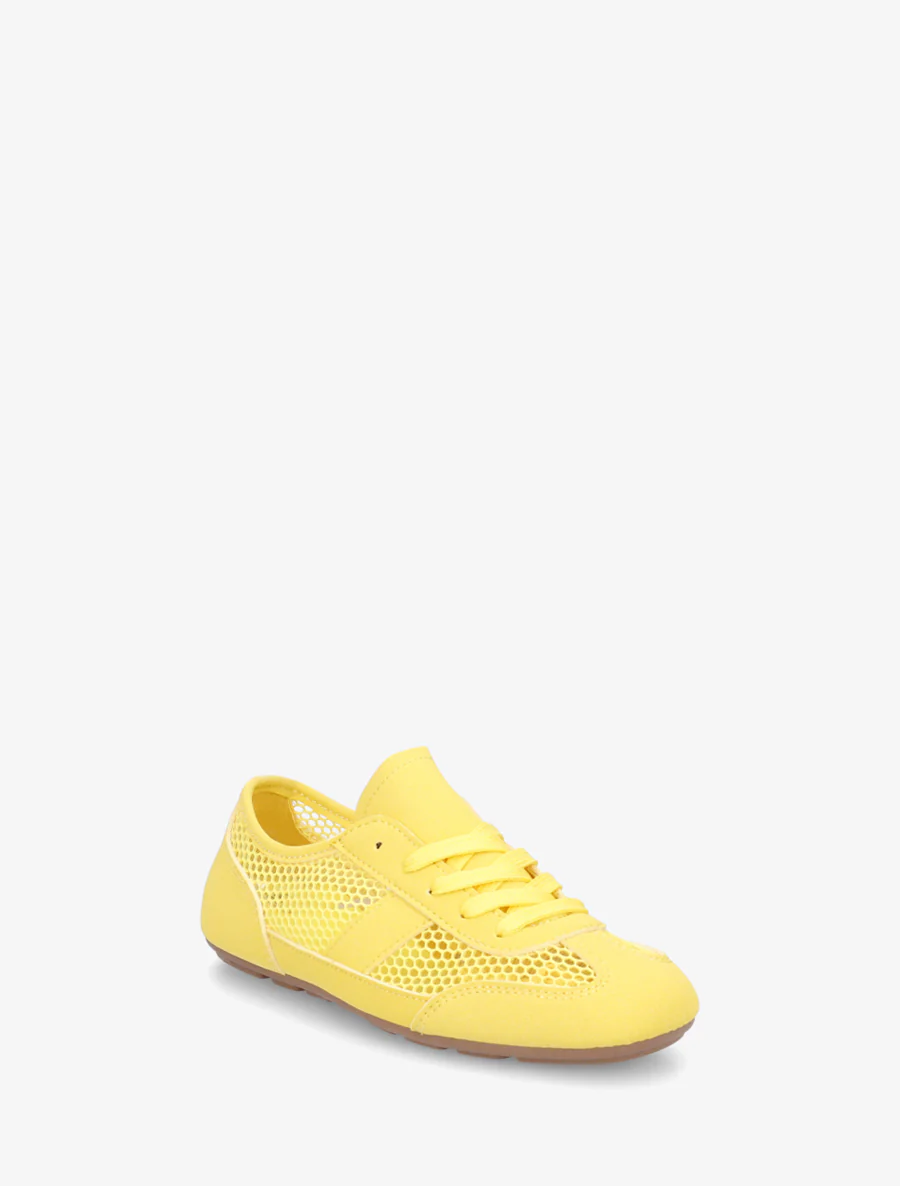 Sneakers van imitatieleer en opengewerkt textiel - Geel - Image 2