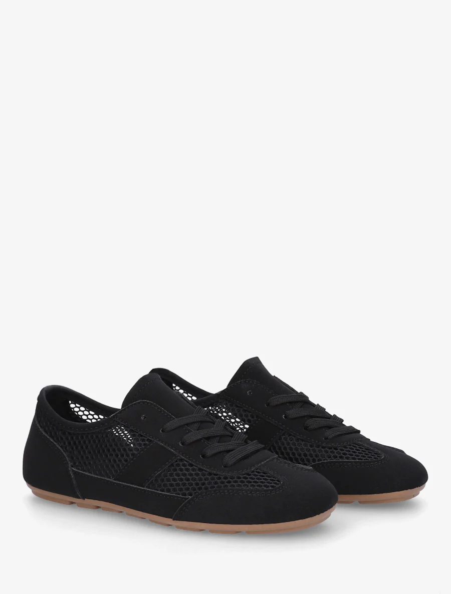 Sneakers van imitatieleer en opengewerkt textiel - Zwart - Image 4