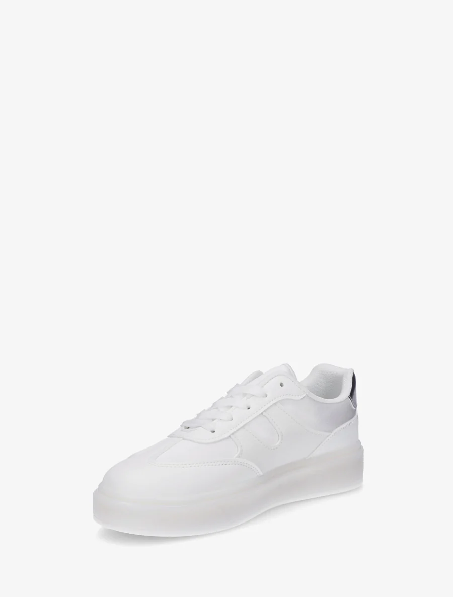 Sneakers van imitatieleer en satijnstof met strass. - Wit - Image 3