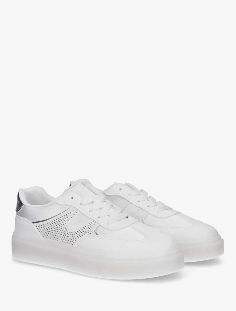 Sneakers van imitatieleer en satijnstof met strass. - Wit - Image 4