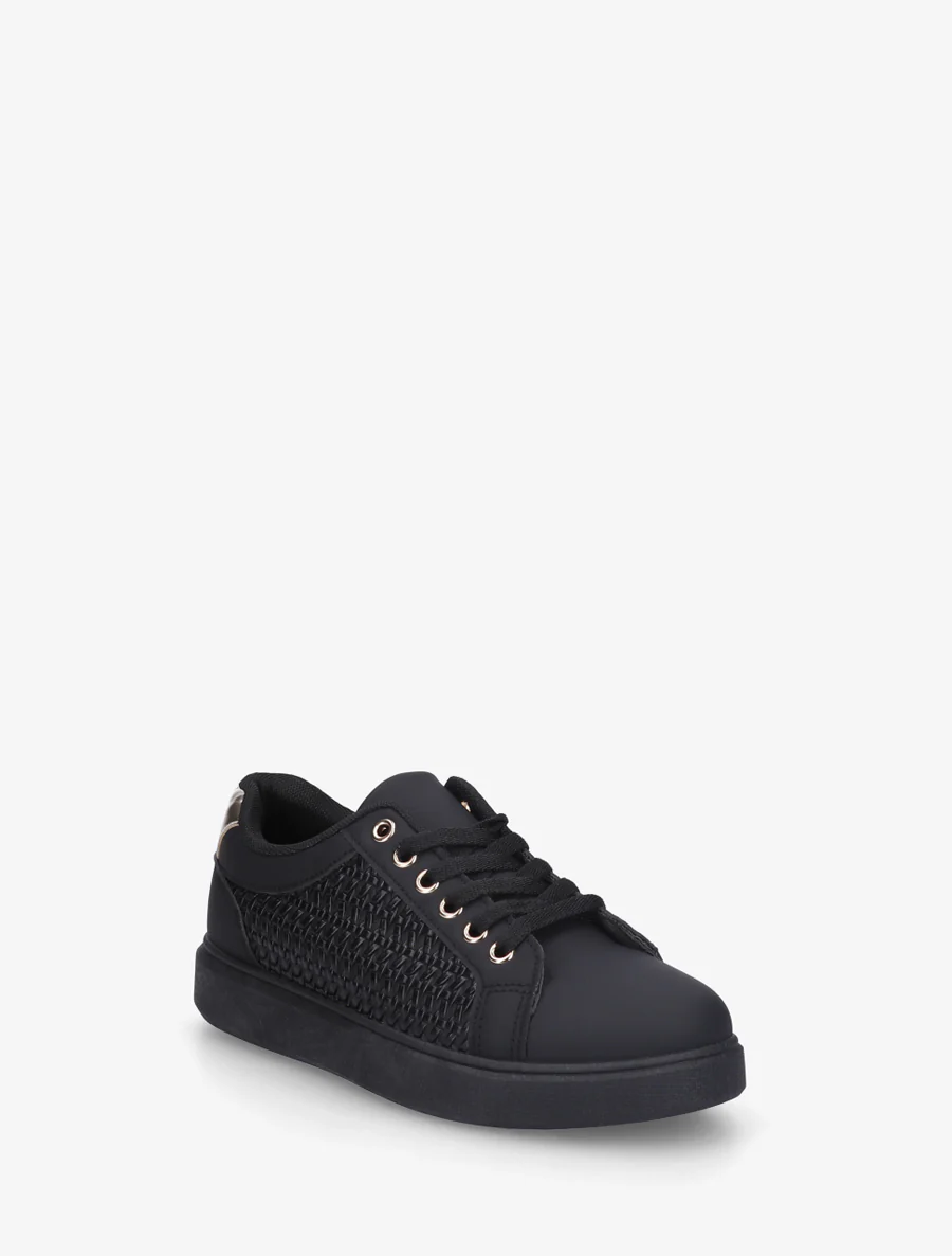 Sneakers van imitatieleer met geweven effect - Zwart - Image 2