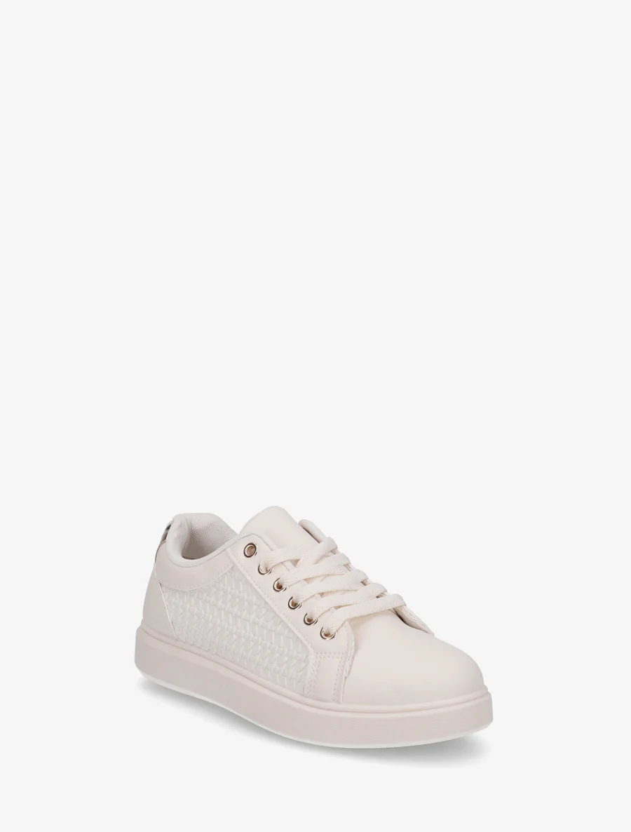 Sneakers van imitatieleer met geweven effect - Beige - Image 2