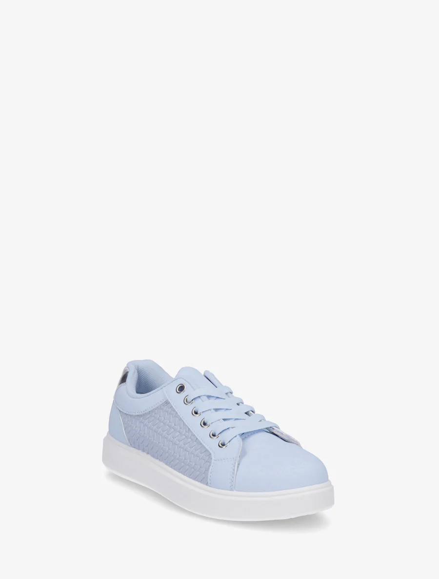 Sneakers van imitatieleer met geweven effect - Lichtblauw - Image 2