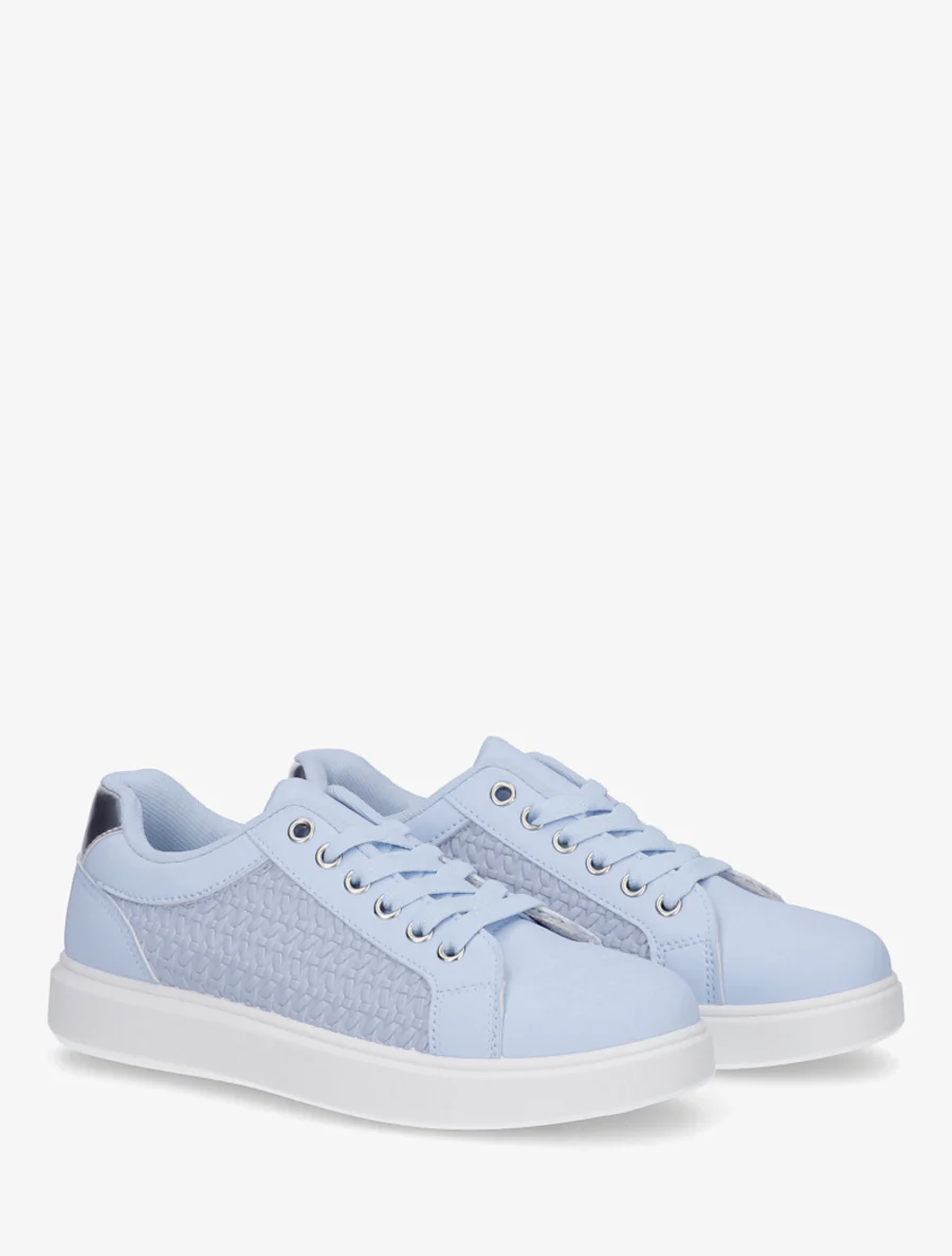 Sneakers van imitatieleer met geweven effect - Lichtblauw - Image 4