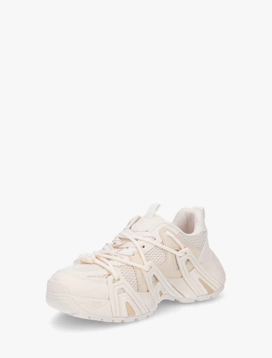 Sneakers van imitatieleer met inzetstukken van canvas - Beige - Image 3