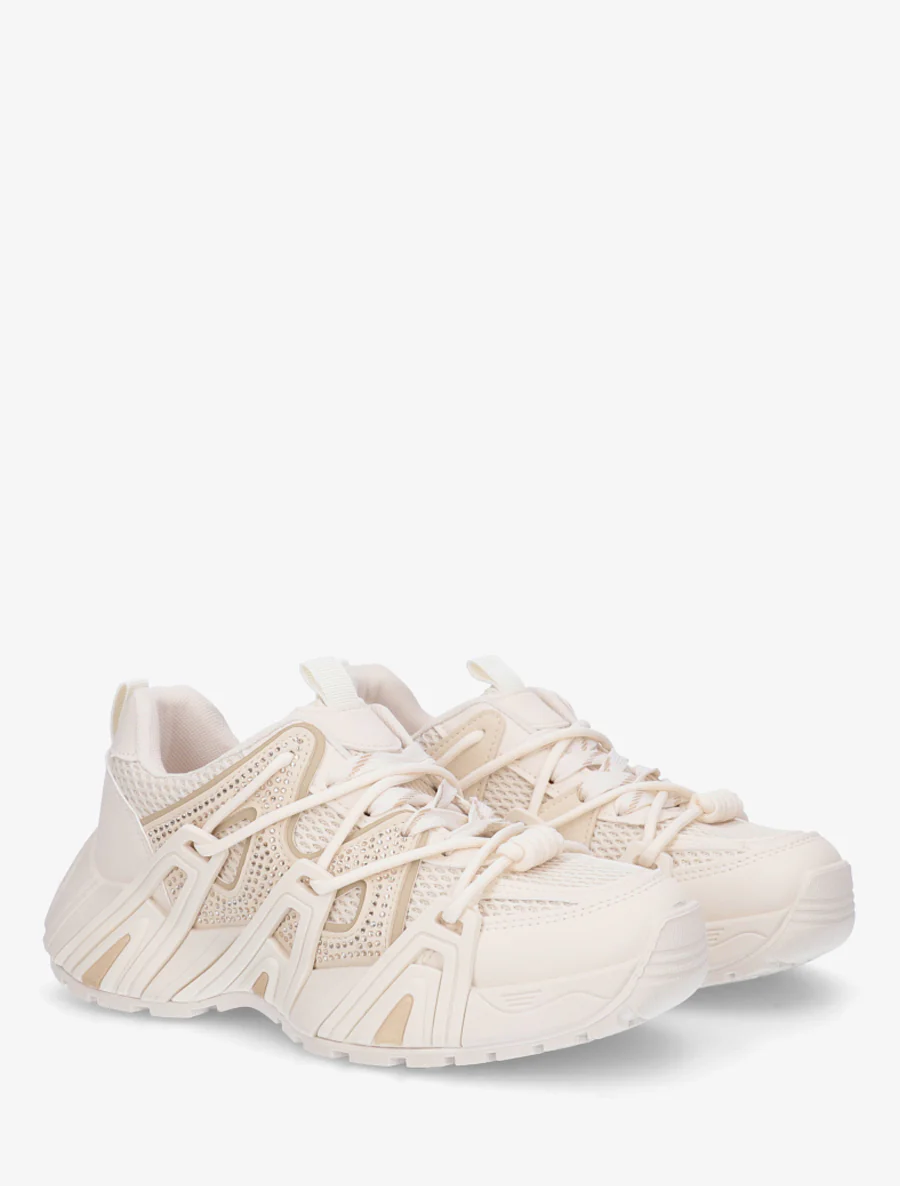 Sneakers van imitatieleer met inzetstukken van canvas - Beige - Image 4
