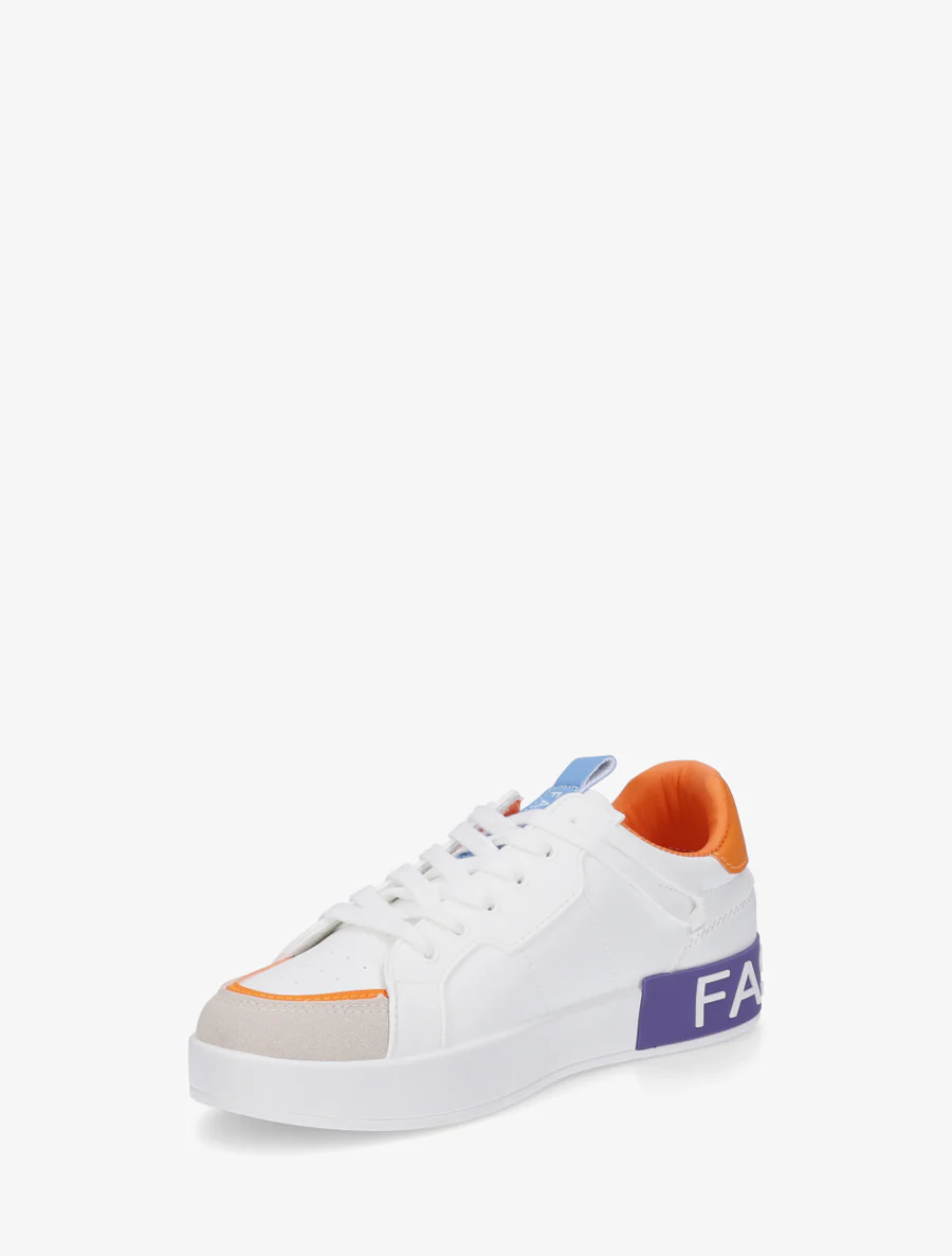Sneakers van imitatieleer met iriserende band - Oranje - Image 3