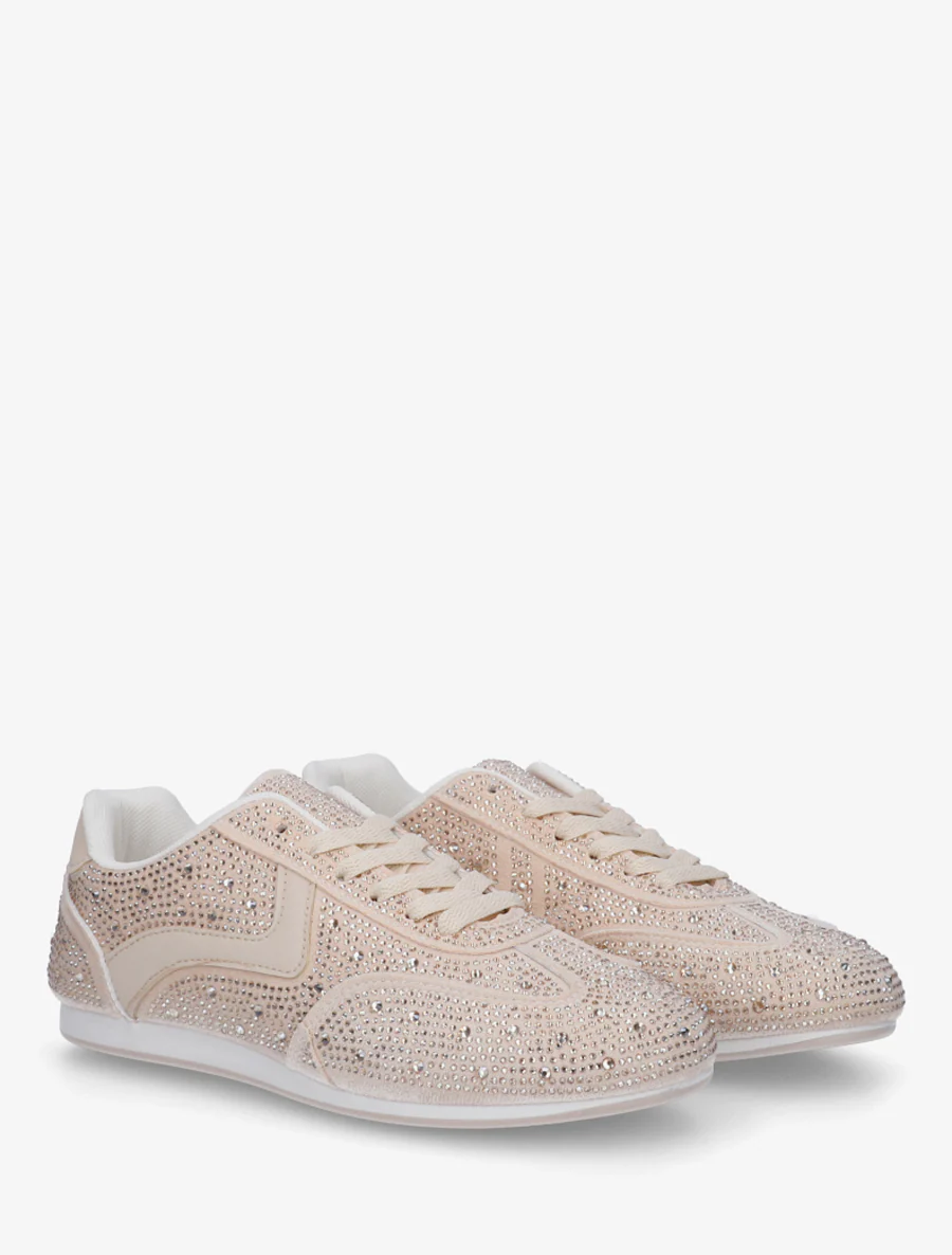 Sneakers van nubuck-effect met strass - Beige - Image 4