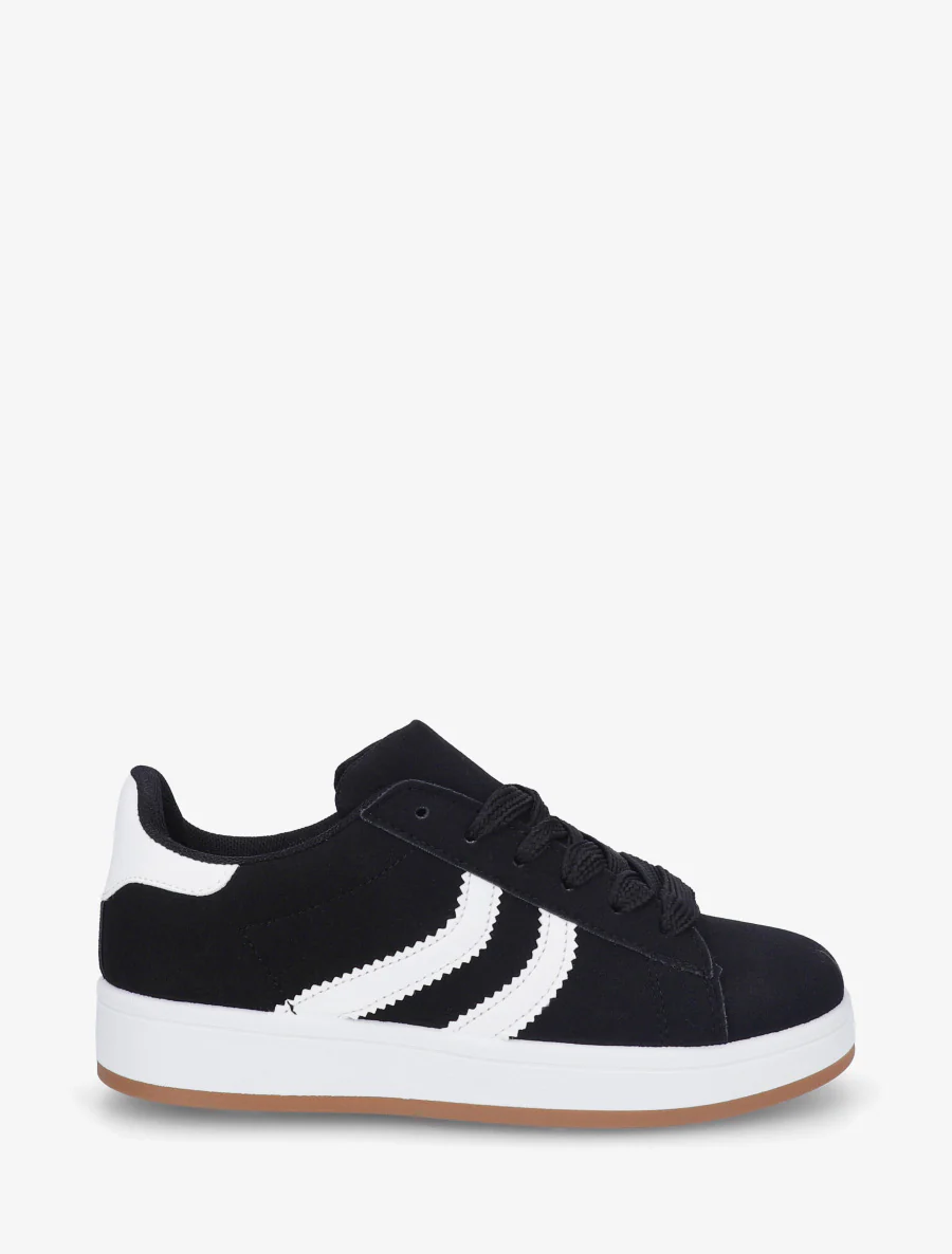 Sneakers van nubuckeffect met gekartelde banden - Zwart
