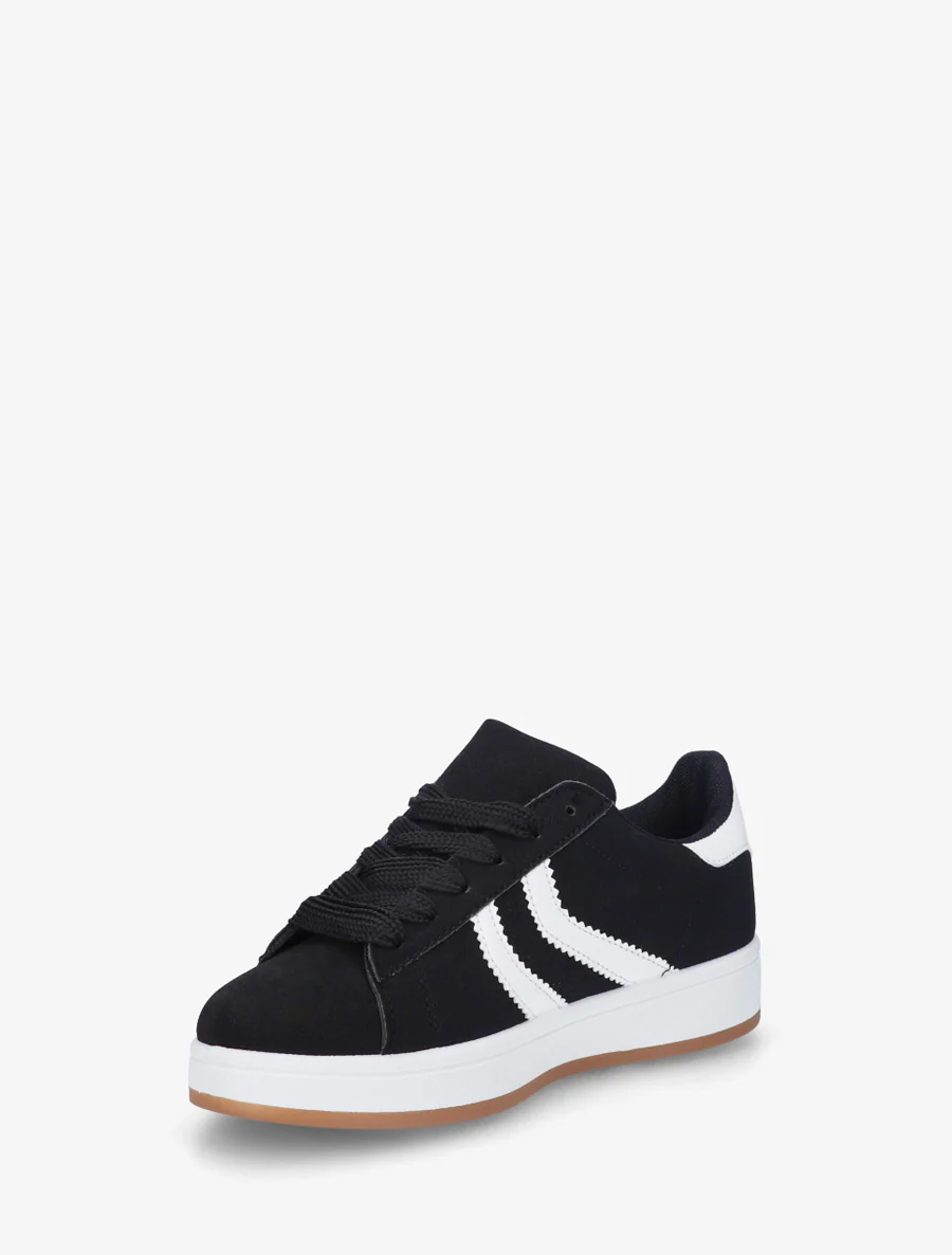 Sneakers van nubuckeffect met gekartelde banden - Zwart - Image 3