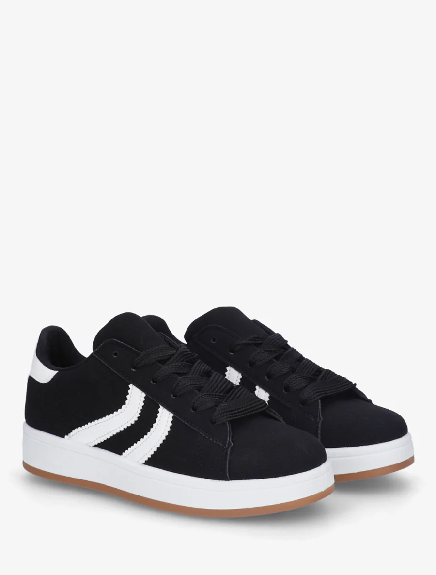 Sneakers van nubuckeffect met gekartelde banden - Zwart - Image 4
