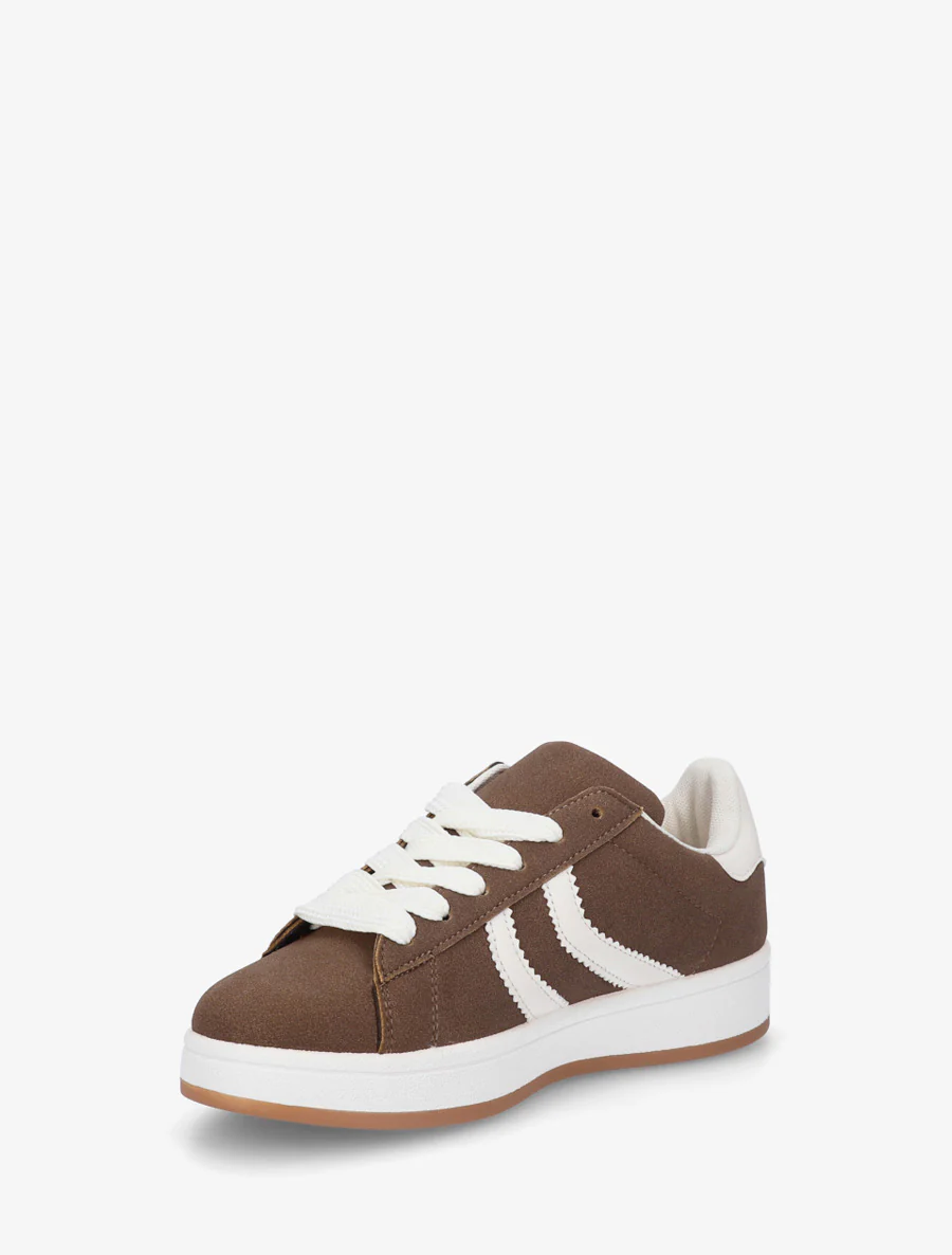 Sneakers van nubuckeffect met gekartelde banden - Bruin - Image 3