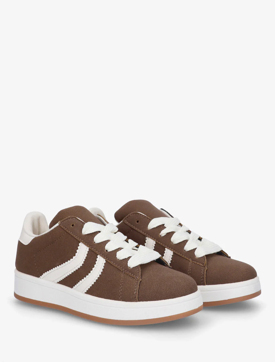 Sneakers van nubuckeffect met gekartelde banden - Bruin - Image 4