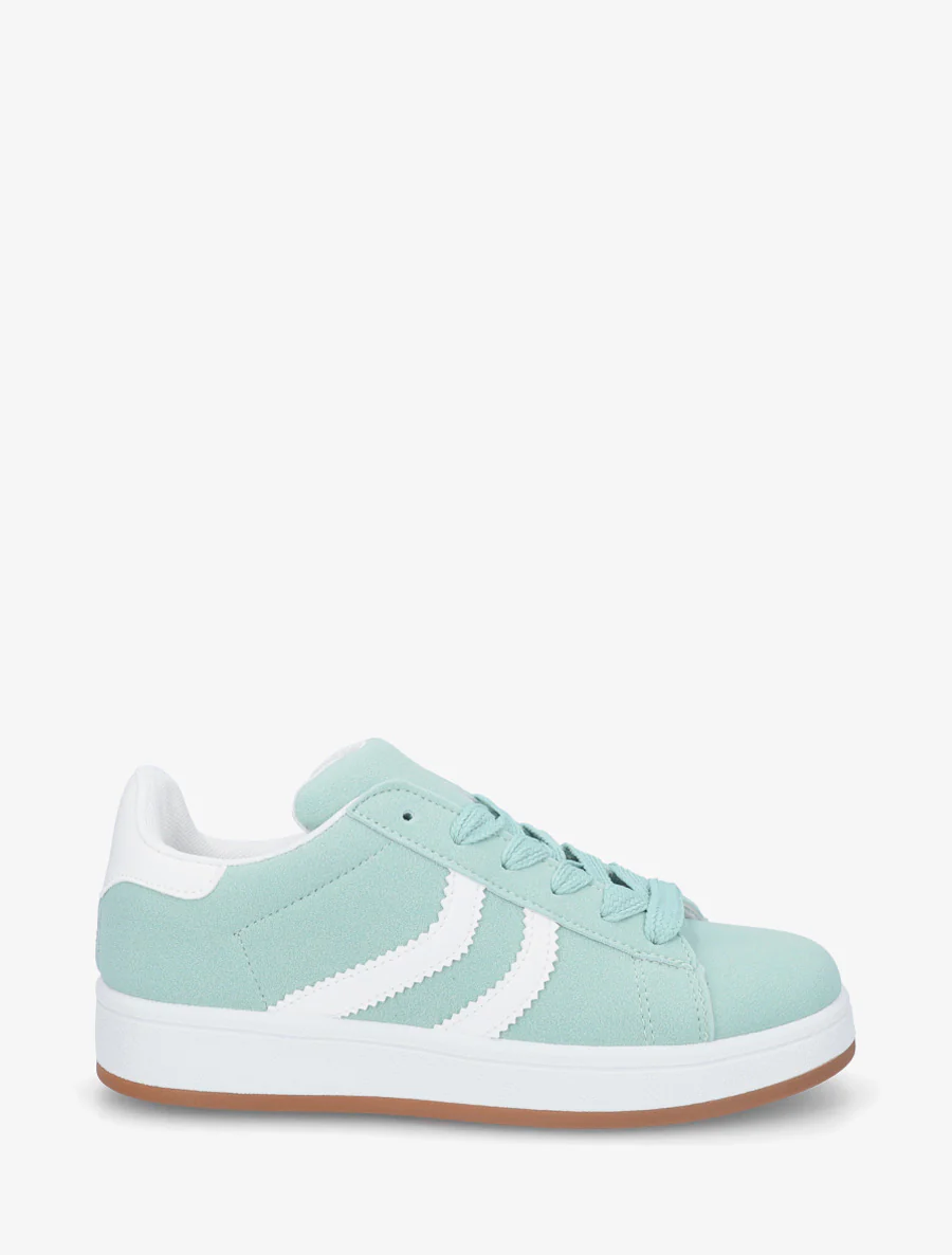 Sneakers van nubuckeffect met gekartelde banden - Watergroen