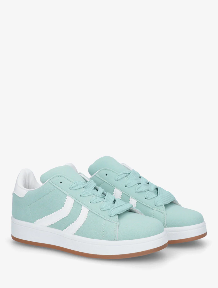 Sneakers van nubuckeffect met gekartelde banden - Watergroen - Image 4