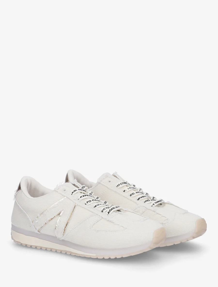 Sneakers van stof met gevlockte veters - Beige - Image 4
