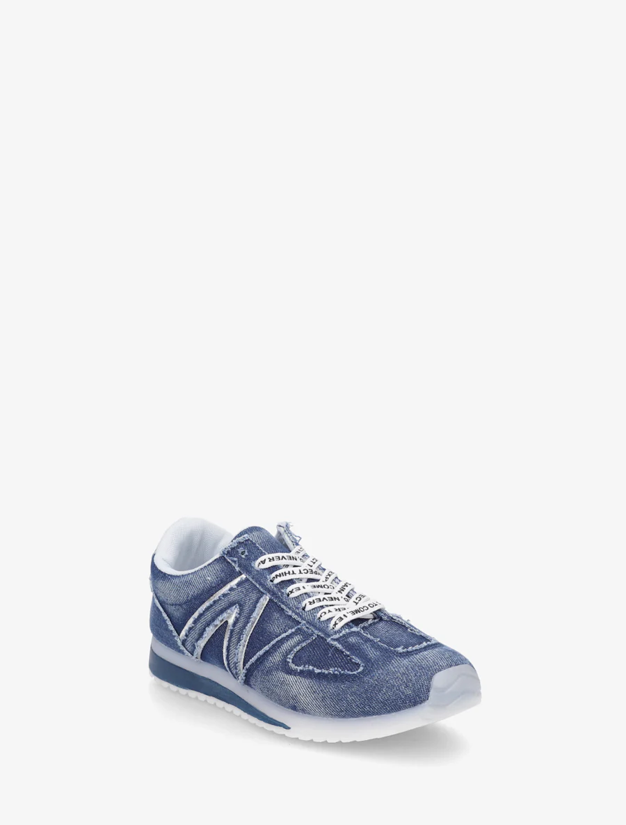 Sneakers van stof met gevlockte veters - Blauw - Image 2