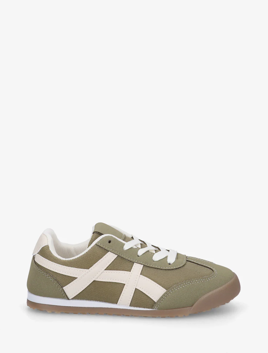 Sneakers van stof met imitatie-inzetstukken - Kaki