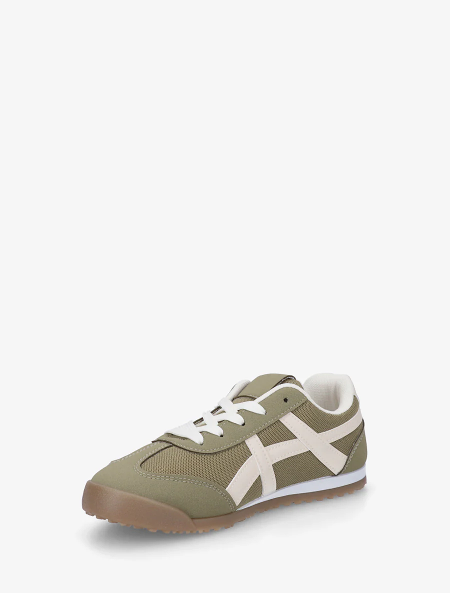 Sneakers van stof met imitatie-inzetstukken - Kaki - Image 3