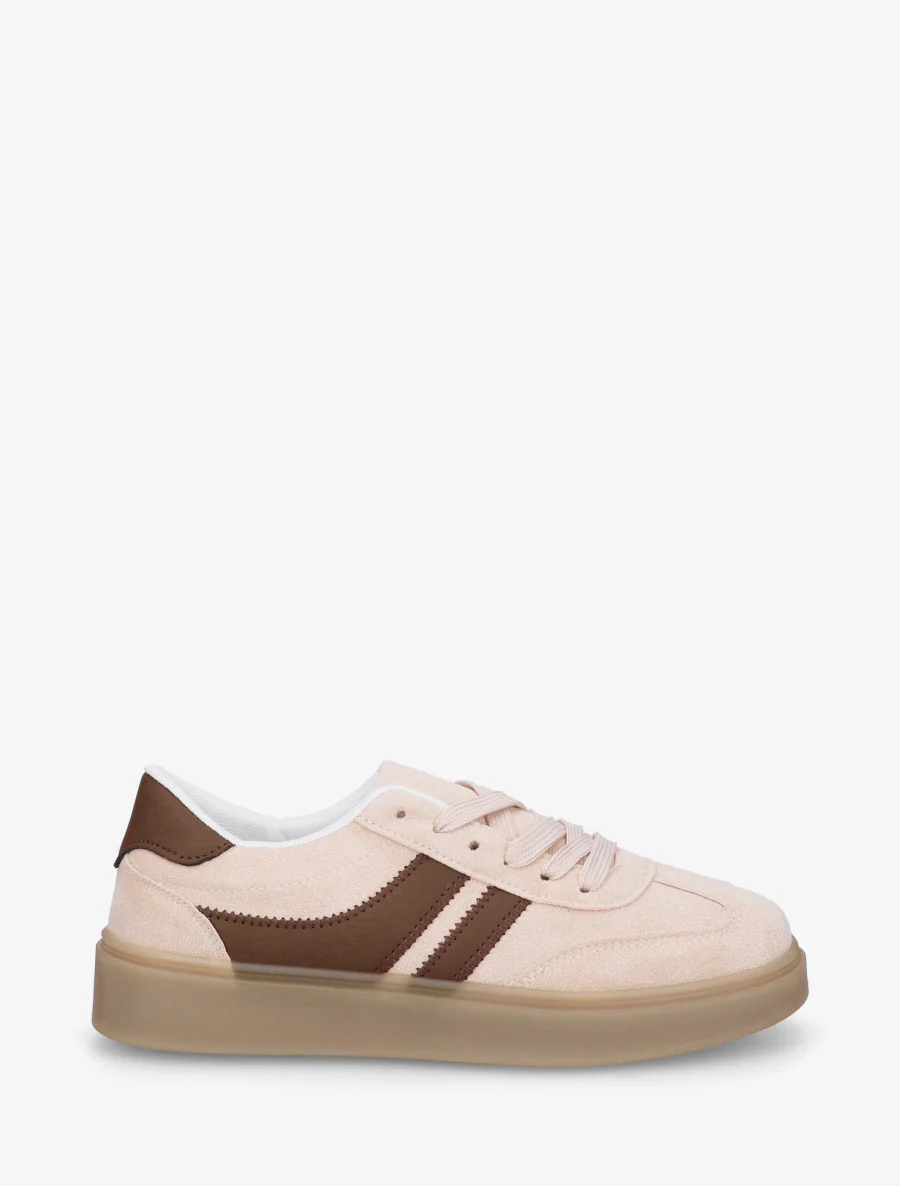 Sneakers van suèdine met contrasterende banden - Beige