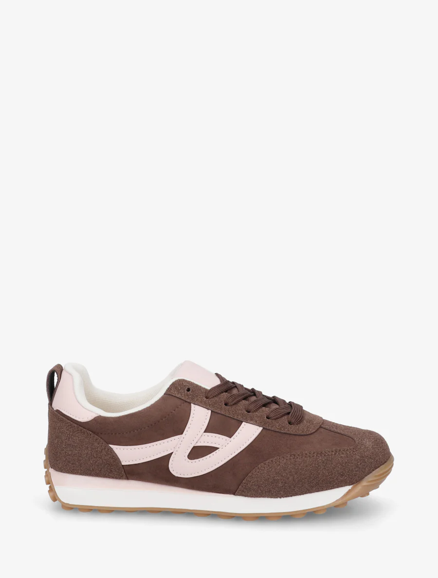 Sneakers van suèdine met contrasterende details - Bruin