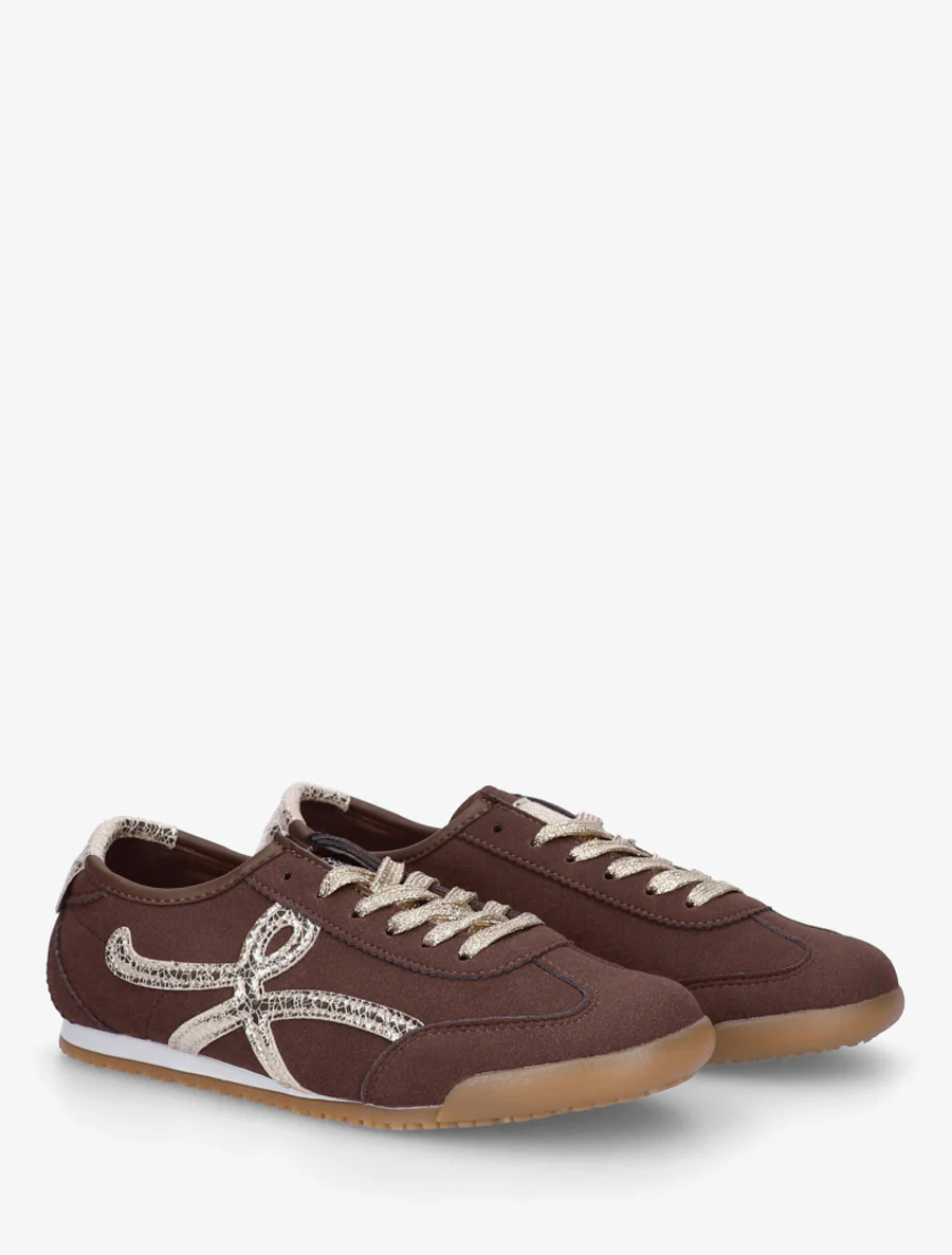Sneakers van suèdine met grafisch inzetstuk - Bruin - Image 4