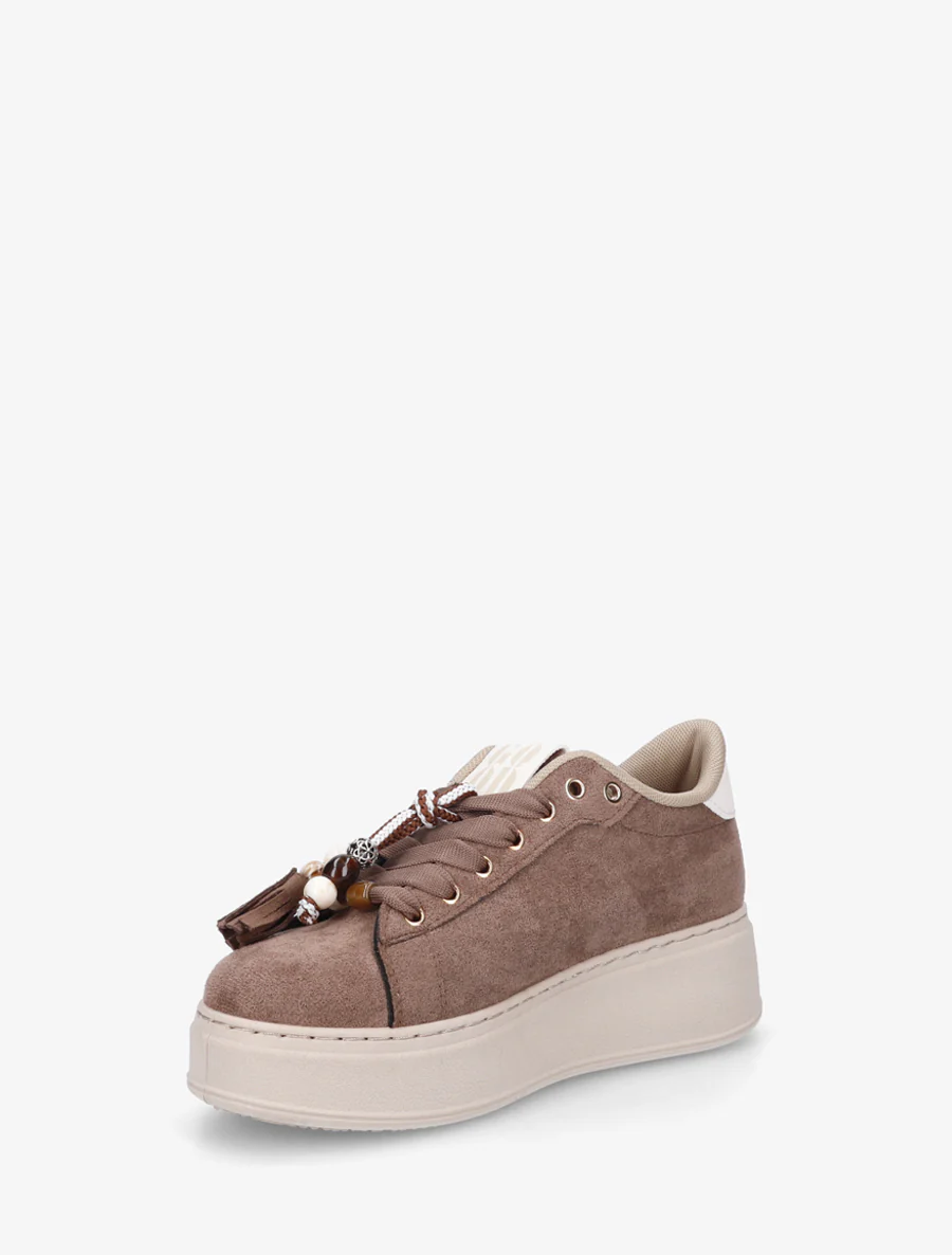Sneakers van suèdine met parelinzetstukken. - Bruin - Image 3