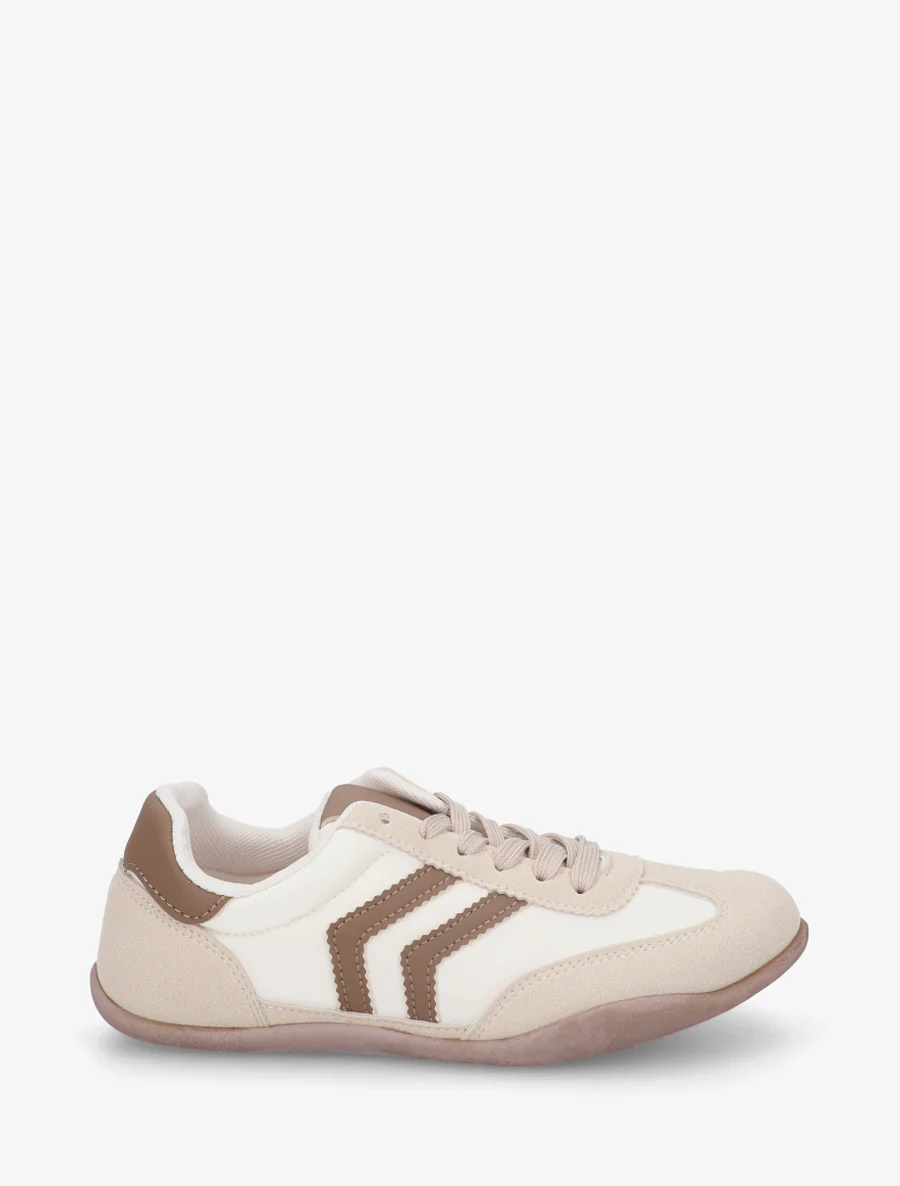 Sneakers van twee materialen met contrasterende hielversteviging - Beige