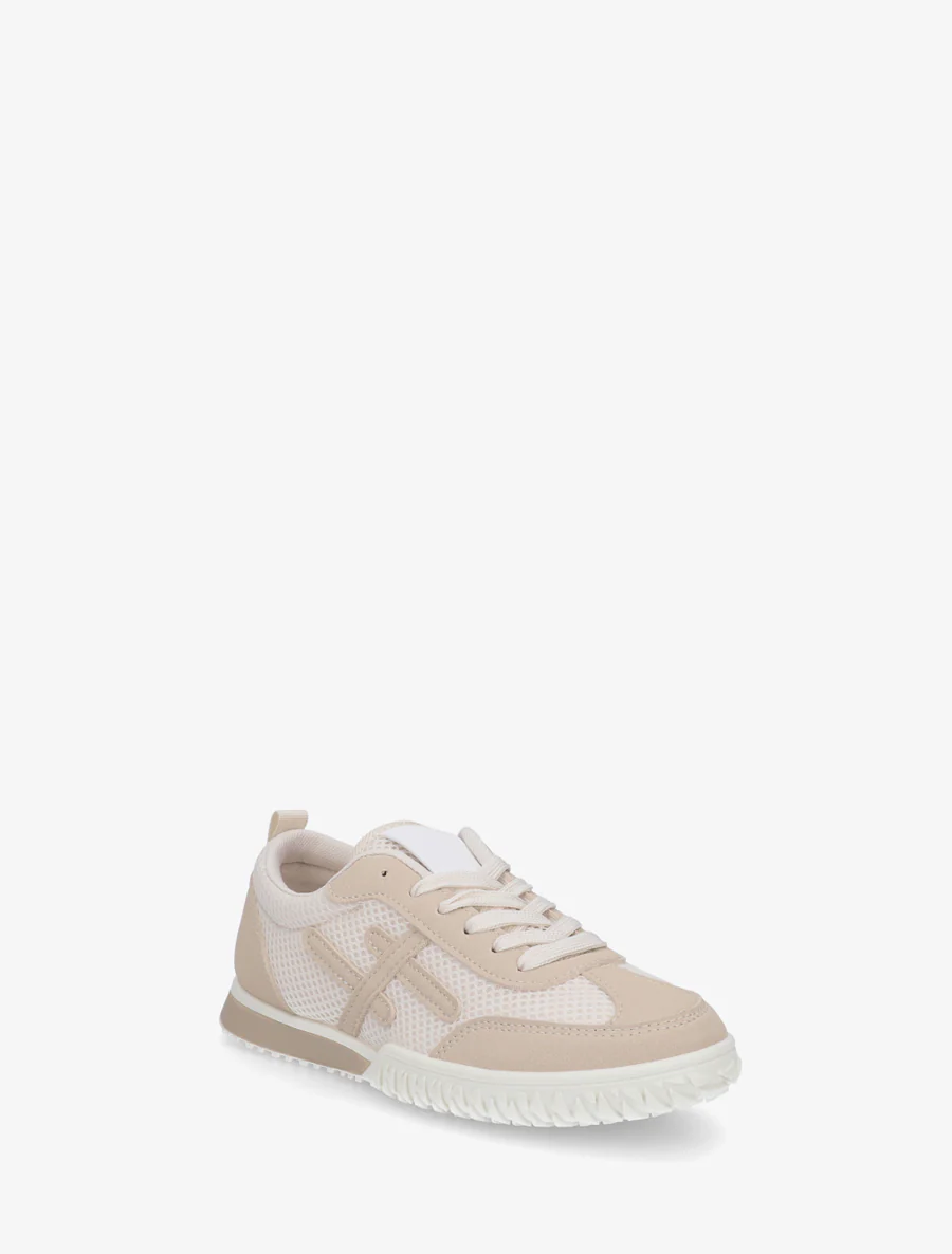 Sneakers van twee materialen met fantasiebanden - Beige - Image 2