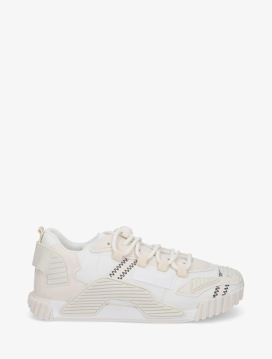 Sneakers van twee materialen met gestileerde inzetstukken - Beige