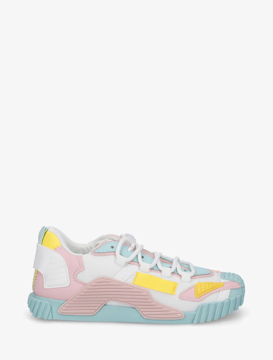 Sneakers van twee materialen met gestileerde inzetstukken - Mintgroen