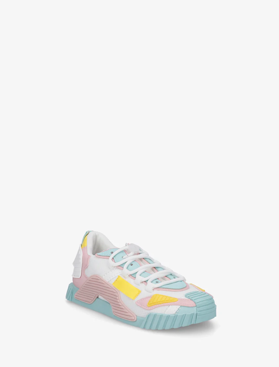 Sneakers van twee materialen met gestileerde inzetstukken - Mintgroen - Image 2